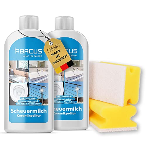 ABACUS 2x 500 ml Sani White Sanitärpolitur/Keramikpolitur/Edelstahlpolitur mit Schwämmen (7013)