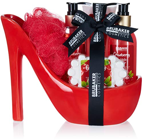 BRUBAKER Cosmetics Luxus Cranberry Beautyset - 6-teiliges Bade- und Dusch Set - Geschenkset in Keramik Stiletto Rot