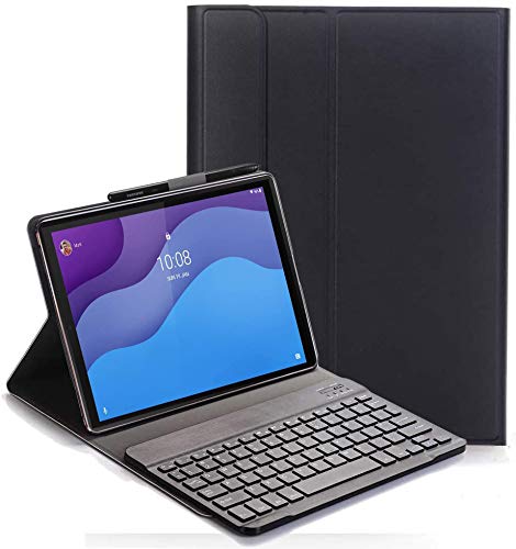 YHFZR Tastatur Hülle for Lenovo Tab K10 TB-X6C6 - (QWERTY Layout), Ultradünn Flip Entfernbar Drahtloser Keyboardständer Ledertasche für Lenovo Tab K10 TB-X6C6 Tablet, Schwarz