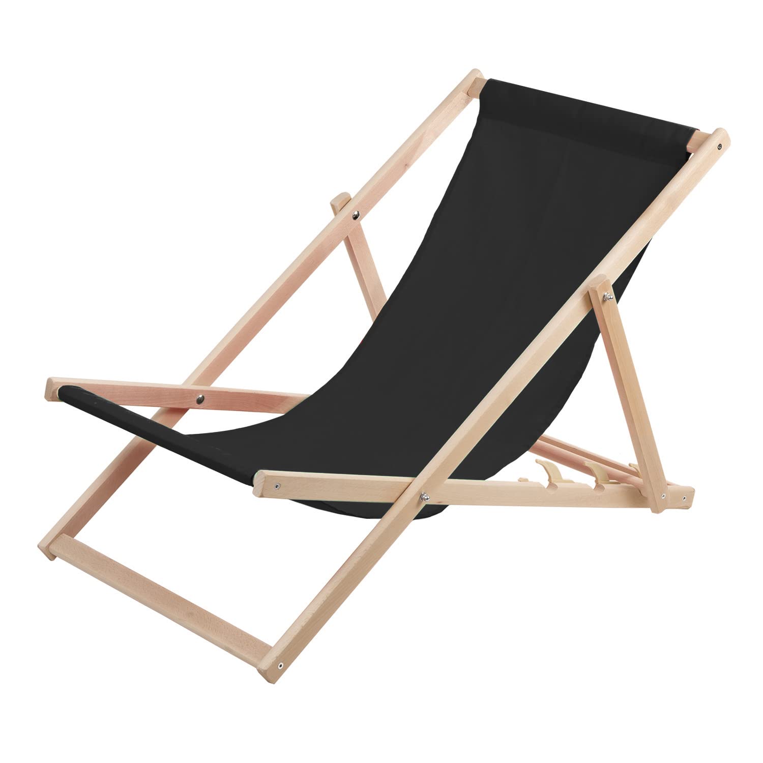 Woodok Liegestuhl aus Buchholz Strandstuhl Sonnenliege Gartenliege für Strand, Garten, Balkon und Terrasse Liege Klappbar (Schwarz)