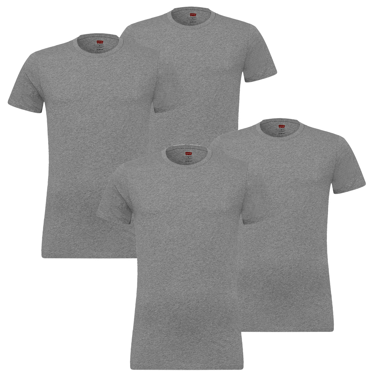 4 er Pack Levis 200SF Crew T-Shirt Men Herren Unterhemd Rundhals, Bekleidungsgröße:M, Farbe:758 - Middle Grey mélange