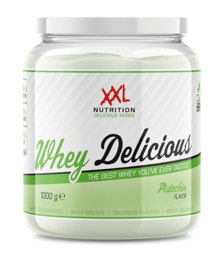 XXL Nutrition - Whey Delicious Protein Pulver - Leckerste Shake - Eiweiss Pulver, Whey Protein Isolat & Konzentrat - Hohe Qualität - 78,5% Proteingehalt - Pistazie - 1000 Gramm