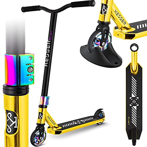 KESSER® Stunt Scooter X-Limit-Pro 360° Lenkung Funscooter Stuntscooter mit Ständer ABEC 9 Kugellagern, 110mm PU Räder , Kickscooter Tretroller Cityroller Trick Roller für Kinder Erwachsene Gold