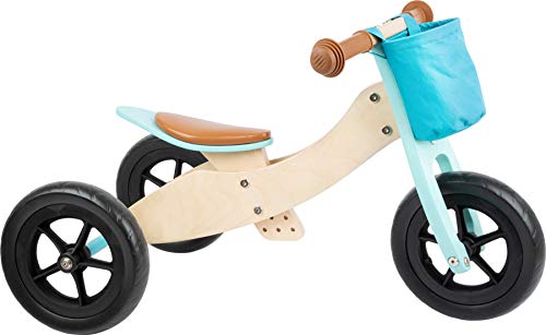 Small foot 11609 Laufrad-Trike Maxi 2 in 1 Türkis aus Holz, Drei- und Laufrad, verstellbarer Sitz und gummierte Reifen