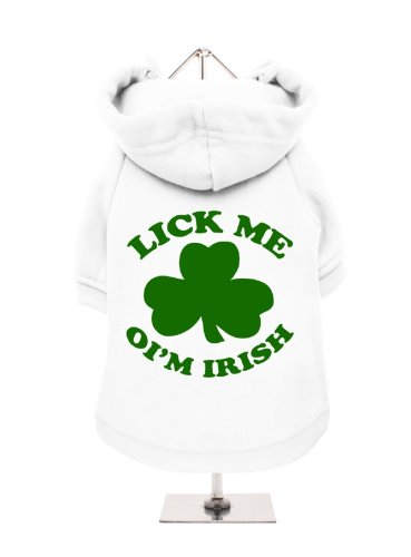 "St. Patrick: Lick Me OIM Irish" UrbanPup Hunde Sweatshirt (weiß/grün)