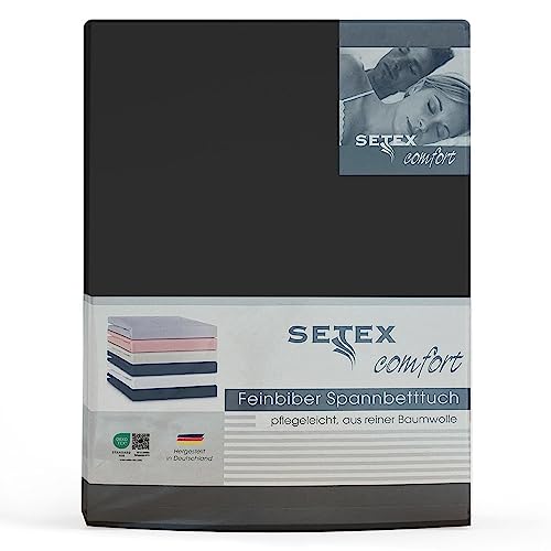 SETEX Feinbiber Spannbettlaken, 90 x 200 cm, 100 % Baumwolle, Schwarz, 1210090200407039
