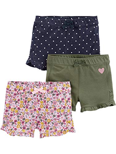 Simple Joys by Carter's Mädchen Shorts aus Strick, 3er-Pack, Olivgrün/Jeans, Floral, 2 Jahre