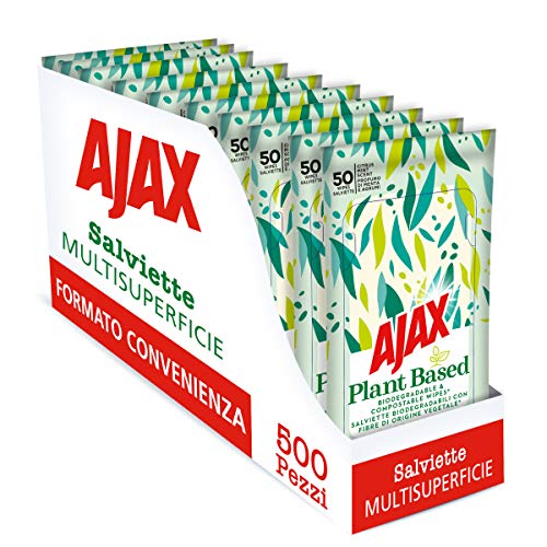 Ajax Ajax Plant Based Multifunktionstücher, biologisch abbaubar, mit pflanzlichen Fasern, 10 Packungen mit 50 Reinigungstüchern, 1940 g