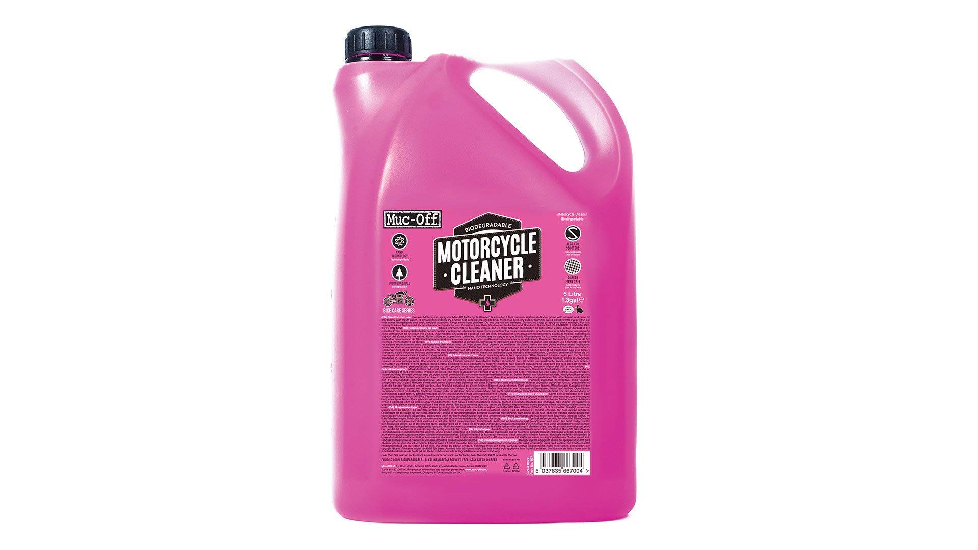 Muc Off Nano-Tech Motorcycle Cleaner Motorrad Reiniger, 5 l - Hochwirksames, Biologisch Abbaubares Motorrad Reinigungsmittel Spray - Sicher auf Allen Oberflächen und für Alle Motorradtypen Geeignet