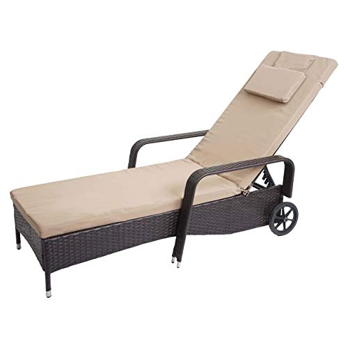 Mendler Poly-Rattan Sonnenliege Carrara, Relaxliege Gartenliege Liege, Alu ~ braun, Kissen beige