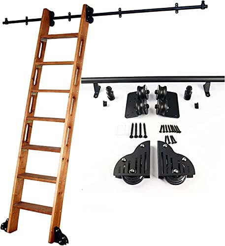 Library Rolling Ladder Track Full Set Hardware, with Floor Roller Wheel Mobile Leiter Track Carbon Steel Slide, Sliding Barn Door Kit (No Ladder) (Size : 13ft/400cm Track kit)