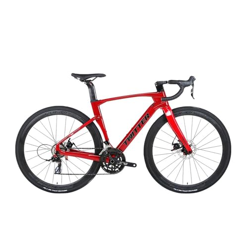 TiLLOw 24-Gang-Fahrrad, Erwachsenenfahrräder, Carbonfaser-Fahrrad, Herren- und Damen-Cross-/Rennräder, gebrochener Windgriff, Aluminiumlegierung, Aluminiumring (Color : Red, Size : 54CM)