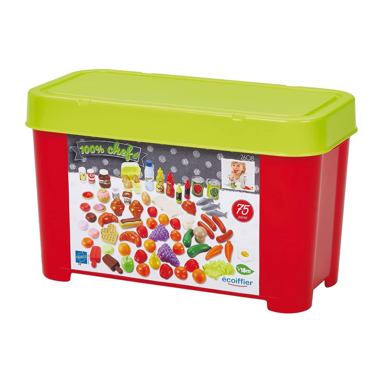 Ecoiffier - 75tlg. Lebensmittel-Set - für Kinder ab 18 Monaten, ideales Zubehör-Paket für Kaufladen oder Spielküche, mit Obst, Gemüse, Fleisch, u.v.m.