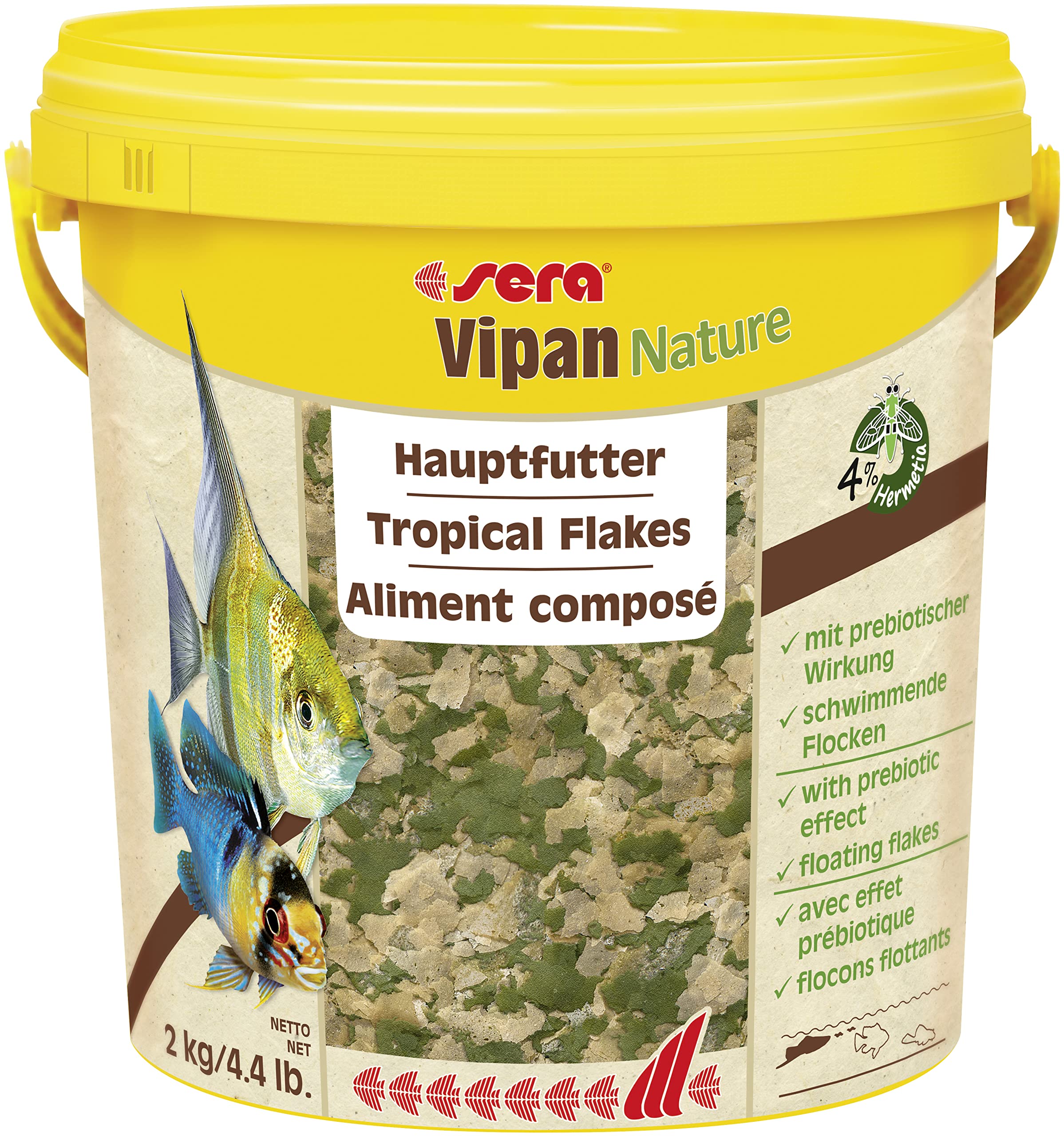 sera Vipan Nature 10 L (2 kg) - Hauptfutter mit 4% Insektenmehl und prebiotischer Wirkung, Flockenfutter fürs Aquarium, Fischfutter mit sehr hoher Futterverwertbarkeit und somit weniger Algen