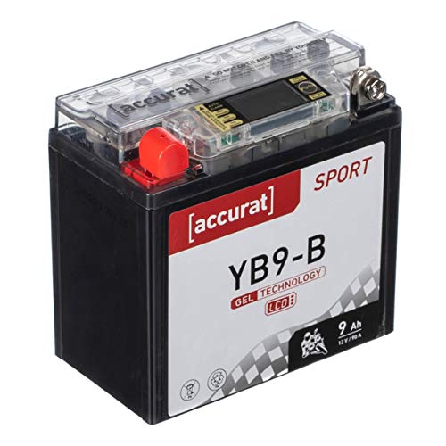 Accurat Motorradbatterie YB9-B 9Ah 90A 12V Gel Starterbatterie mit LCD Display in Erstausrüsterqualität rüttelfest leistungsstark wartungsfrei