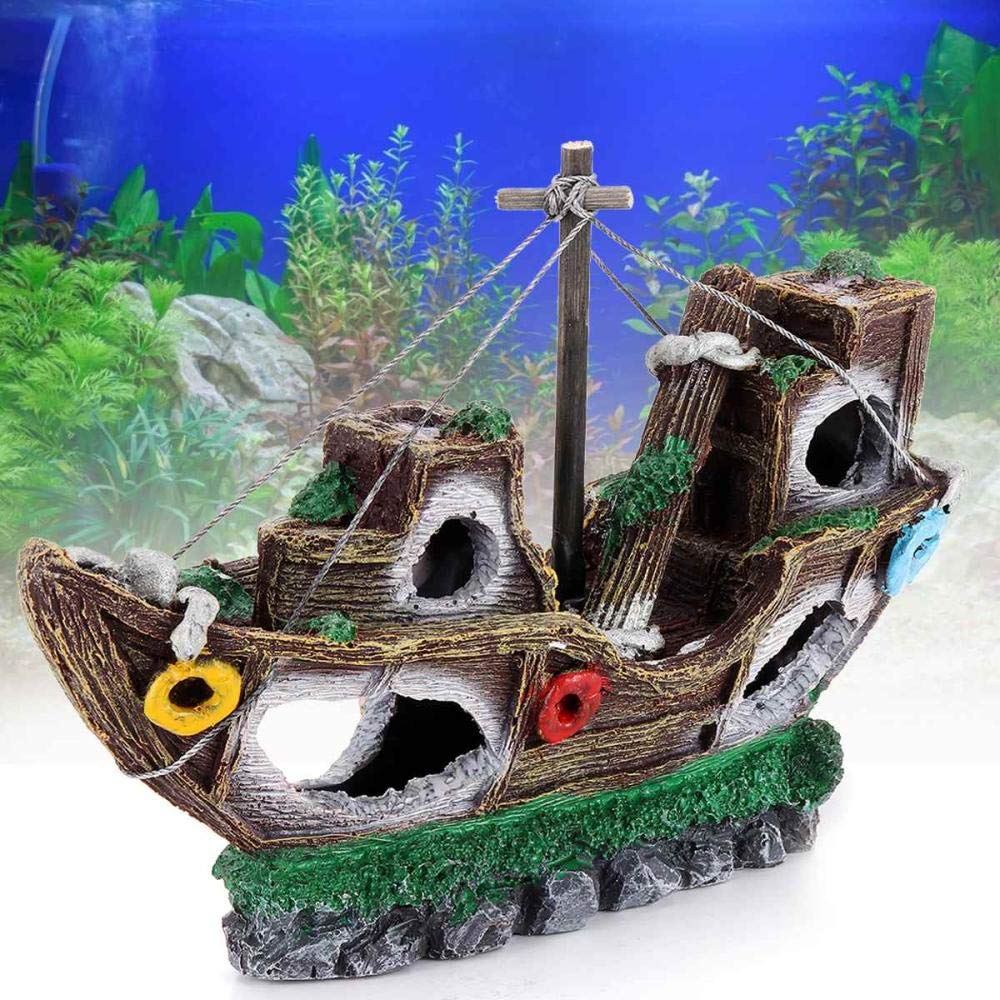 Liqusperhigt Ornamente Für Aquarien Aquariensteine Resin Home Aquarium Ornament Wrack Versenkt Schiff Ornament Segelboot Destroyer Aquarium Aquarium Dekoration