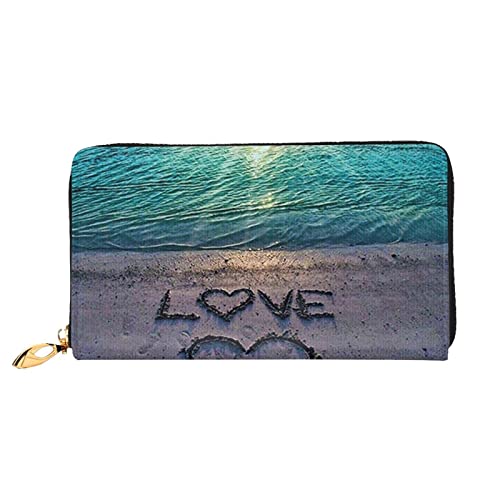 Damen-Geldbörse mit Reißverschluss, lange Leder-Geldbörse, Clutch, Camping, bedruckte Geldbörse, Love Beach, Einheitsgröße, Modern