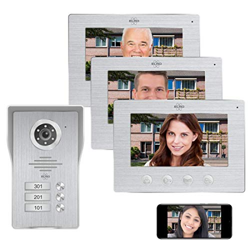 ELRO DV477IP3 WiFi IP Video Türsprechanlage-3-Familien-mit 3X 7-Zoll-Farbbildschirm-Color Night Vision-Live-Ansicht und Kommunikation via App, 3 Familien