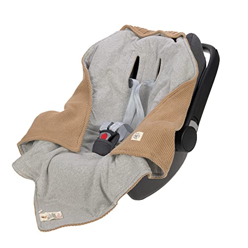 LÄSSIG Baby Strickdecke für Autositz Autositzdecke Einschlagdecke Babyschale 100% Bio-Baumwolle GOTS sand