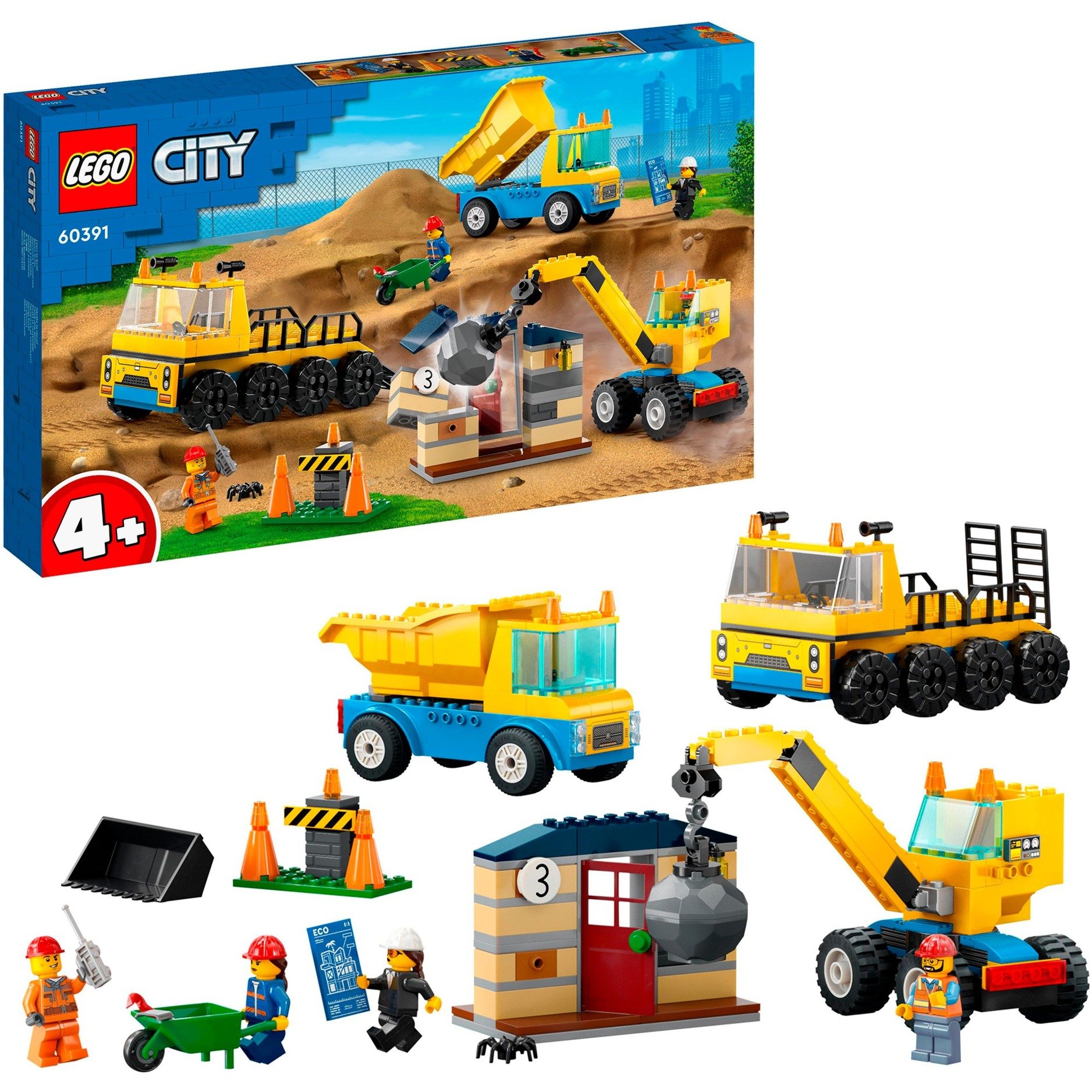 60391 City Baufahrzeuge und Kran mit Abrissbirne, Konstruktionsspielzeug