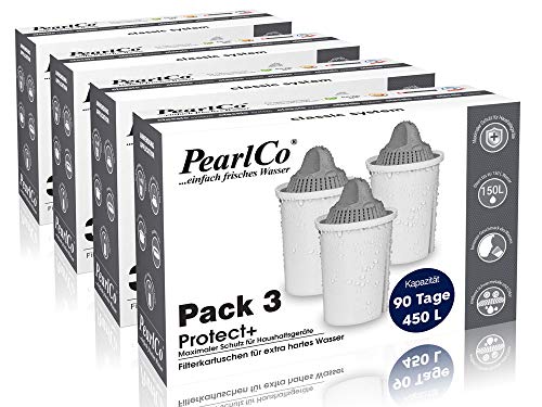 PearlCo - Protect+ classic Pack 12 Filterkartuschen für sehr hartes Wasser - passt zu Brita Classic