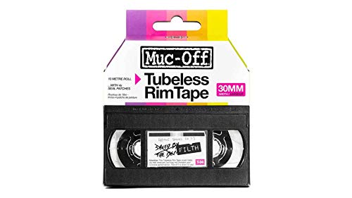 Muc-Off Felgenband für schlauchlose Reifen, 30 mm – druckempfindliches Felgenband für schlauchlose Fahrradreifen, 10 m Rolle mit 4 Dichtungsflicken