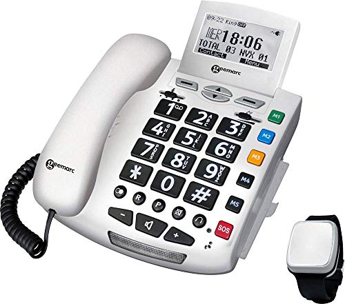 Geemarc Pack SERENTIES Schnurgebundenes Seniorentelefon Fallband-Sensor Beleuchtetes Display Weiß