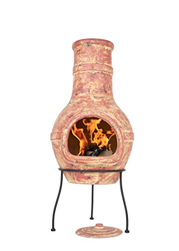 La Hacienda Banded Clay Chimenea, Large-Copper Effect Ton-Kamin, Kupfer-Effekt Banded (h 94 x 40 cm)