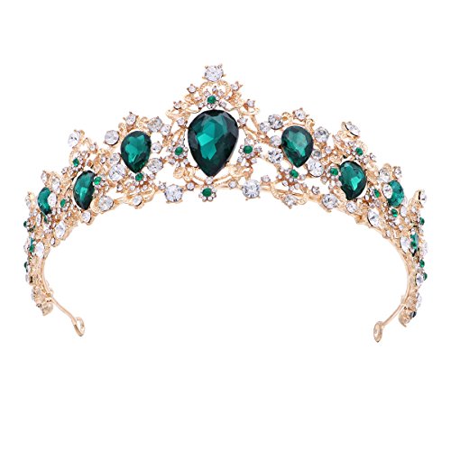 Frcolor Tiara Krone für Frauen, Strass Ast Queen Crowns Hochzeit Tiaras Kronen Stirnband (grün)