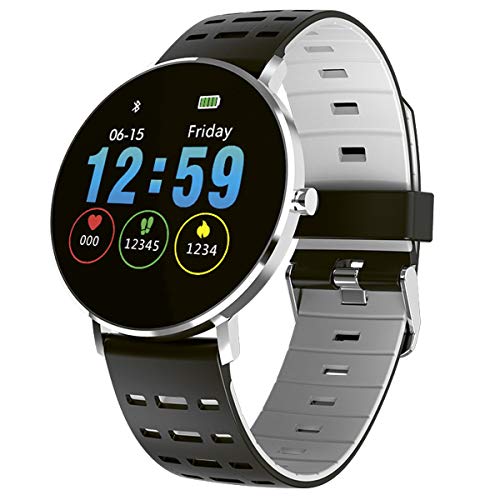 Fitnesstracker mit Herzfrequenz Puls Blutdruck Schlaf Schritte Farbdisplay Smartwatch Armband Uhr - 9706 (Grau/Schwarz)