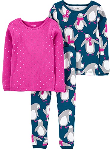 Simple Joys by Carter's Unisex Kinder 3-teiliges Schlafanzug-Set, eng anliegend, Weihnachten, Pinguin/Punkte, 5-6 Jahre