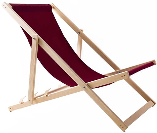 WOODOK Liegestuhl Klappbar - Gartenliege Klappbar bis 120kg, Sonnenliege aus Buchenholz ohne Armlehne - 3-Stufige Rückenlehnenverstellung (Rotwein)