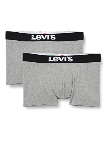 Levi's Herren Levis Men SOLID Basic Trunk 2P Boxershorts, Grau (Middle Grey Melange 758), Small (Herstellergröße: 010) (2er Pack)
