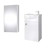 planetmoebel Badmöbel Set Gäste WC Waschtischunterschrank Keramikwaschbecken Spiegelschrank (Weiß)