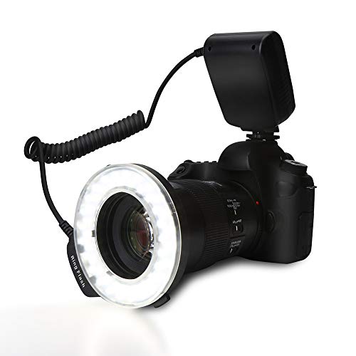 Topiky LED Ring Füllelicht,Tragbar 3000-15000k Einstellbar 1/1000 sec 48 LED Perlen Makro Blitzlicht,mit Farbfilteradapter für Blitzsteuerung für Canon für Nikon für Pentax für Olympus