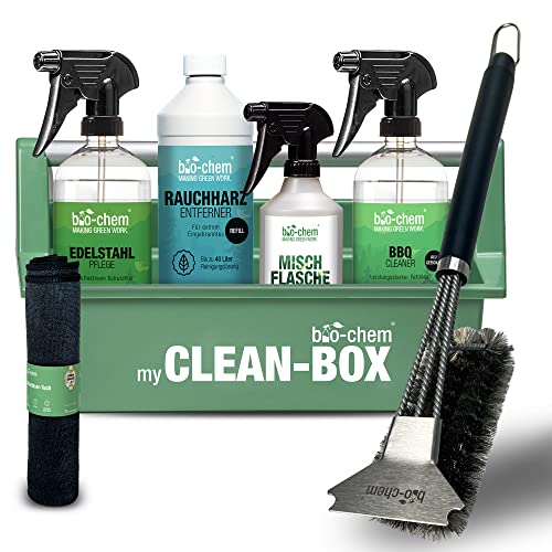 bio-chem CLEANTEC GrillBOX: Rauchharz & BBQ Cleaner & Gerätepflege & Mikrofasertuch
