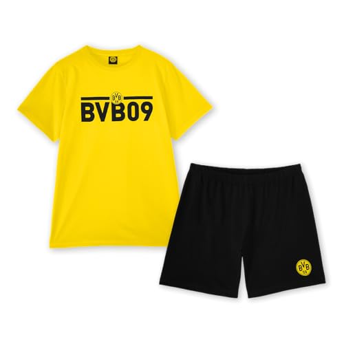 BVB Borussia Dortmund Schlafanzug schwarzgelb, Shirt, Hose, Exklusive Kollektion, BVB09 Schriftzug, 100% Baumwolle, kurz, Größe XL
