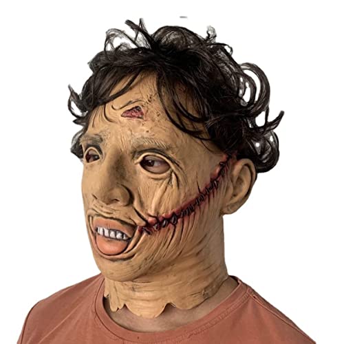 Hworks Texas Chainsaws Massacres Maske Latex Vollgesichts-Kopfbedeckung mit Haaren Cosplay Kostüm Requisiten für Halloween Party