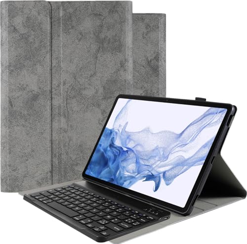 Cazy Tastatur Hülle Kompatibel mit Samsung Galaxy Tab S8+ - Schutz Etui mit magnetisch Abnehmbarer Tastatur - Layout: Azerty Grau