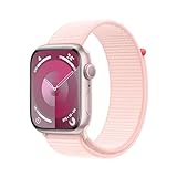 Apple Watch Series 9 (GPS, 45 mm) Smartwatch mit Aluminiumgehäuse in Pink und Sport Loop Armband in Hellrosa. Fitnesstracker, Blutsauerstoff und EKG Apps, Always-On Retina Display, CO₂ neutral