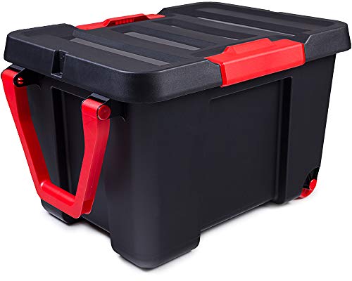 Ondis24 Aufbewahrungsbox mit Deckel Malle, Stapelbox Kunststoff, Werkzeugkasten rollbar, Transportbox 120L, abschließbar