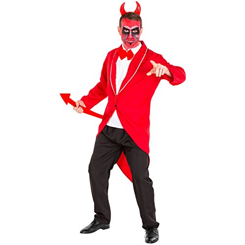TecTake dressforfun Aufwendiges Teufel Kostüm Herrenkostüm inkl. Frack, Muskelshirt mit aufgenähter Fliege, Hose & Haarreifen mit Teufelshörnern (M | Nr. 300166)