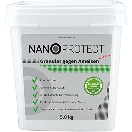 Nanoprotect Granulat gegen Ameisen | 5 kg Streu- und Gießmittel | Sofort- und Langzeiteffekt | Ameisenabwehr Innen und Außen | Staubfreies Ameisenstreumittel | Geruchlos