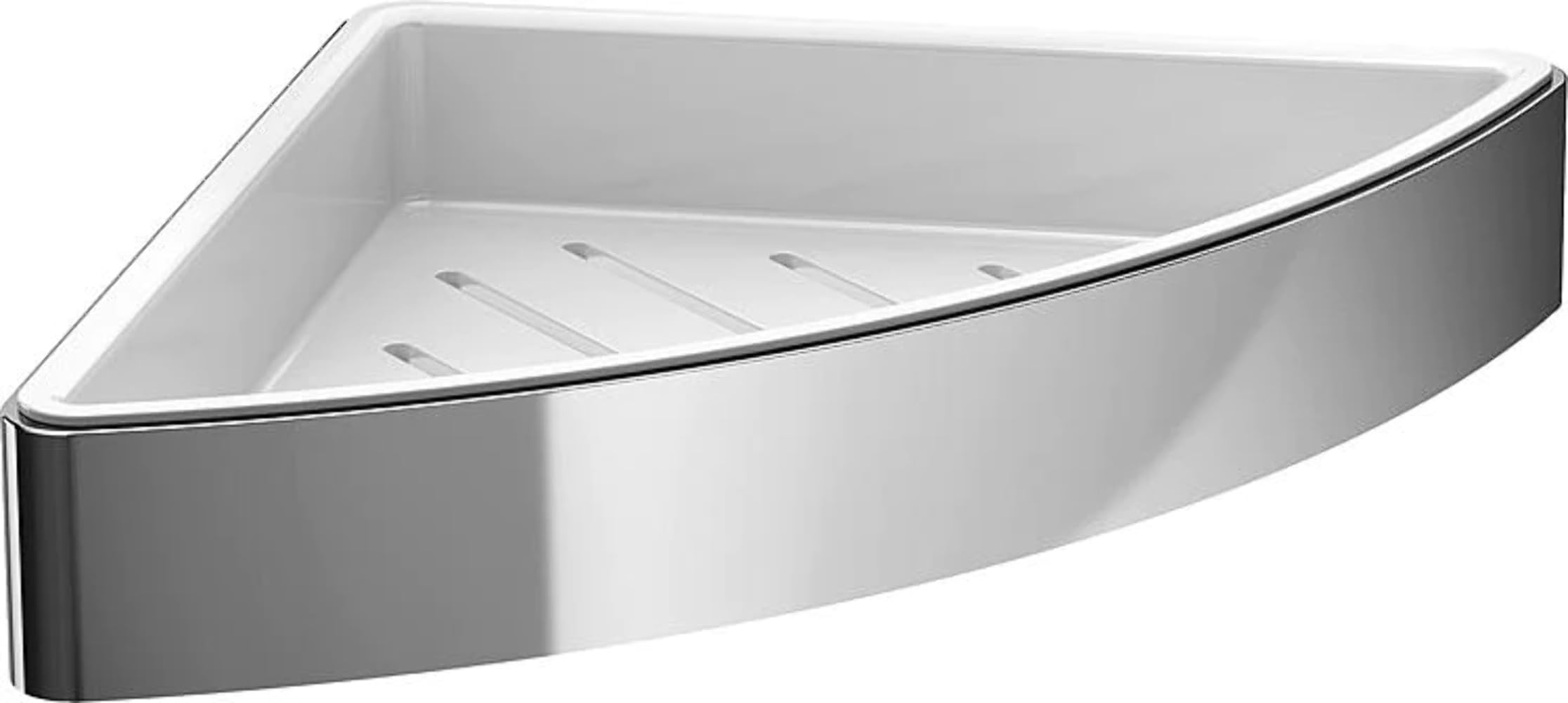 Emco Loft Eckseifenkorb zum Schrauben mit herausnehmbarem Einsatz, hochwertige Duschablage aus Aluminium und Kunststoff, Duschkorb für Badutensilien, chromfarben/weiß
