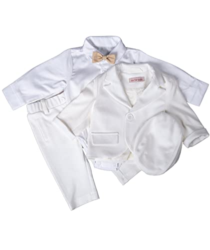 Cocolina4kids Baby Anzug mit Sakko Taufanzug beige Jungen Anzug langarm Festanzug Taufset Taufoutfit (ivory, 68)