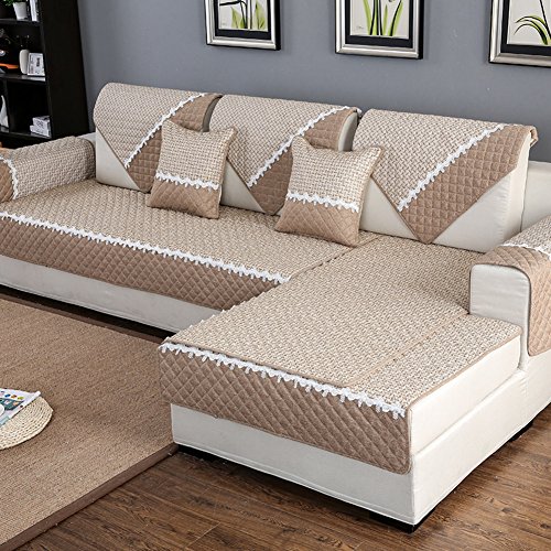 HM&DX Anti-rutsch Sofa Abdeckung Für Sektionaltore Couch Baumwolle Polyester Gesteppter Sofa Überwurf Multi-Size Sofahusse Für Wohnzimmer-Khaki 70x150cm(28x59inch)
