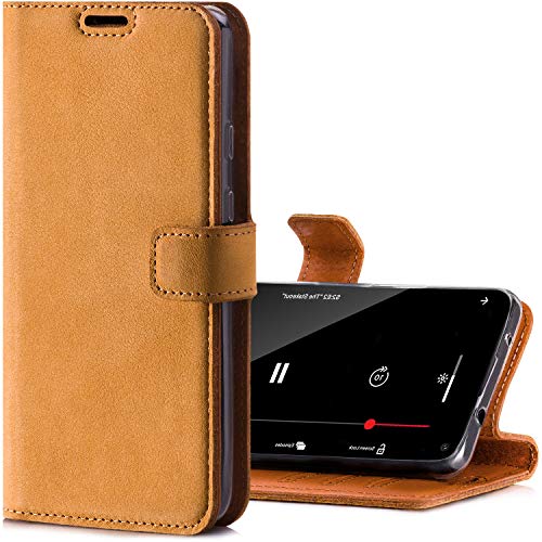 SURAZO für iPhone 12 Mini – Premium RFID Echt Lederhülle Schutzhülle mit Standfunktion - Klapphülle Wallet case Handmade in Europa für Apple iPhone 12 Mini
