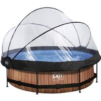 EXIT Wood Pool ø300x76cm mit Abdeckung und Filterpumpe - braun