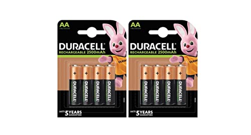 8 x Duracell AA Wiederaufladbare 2500 mAh (2 Blister mit 4 Batterien) 8 wiederaufladbare Batterien