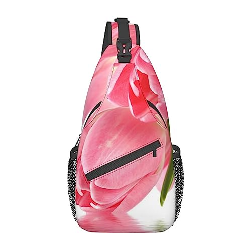 Hübscher rosa Blumendruck-Schulterrucksack, leicht, faltbar, Umhängetasche, wasserabweisend, für den täglichen Gebrauch, Schwarz , Einheitsgröße